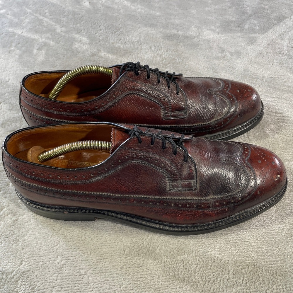Johnston Murphy Aristocraft Wingtip Blucher Shoes Mens 9 Burgundy Leather Office